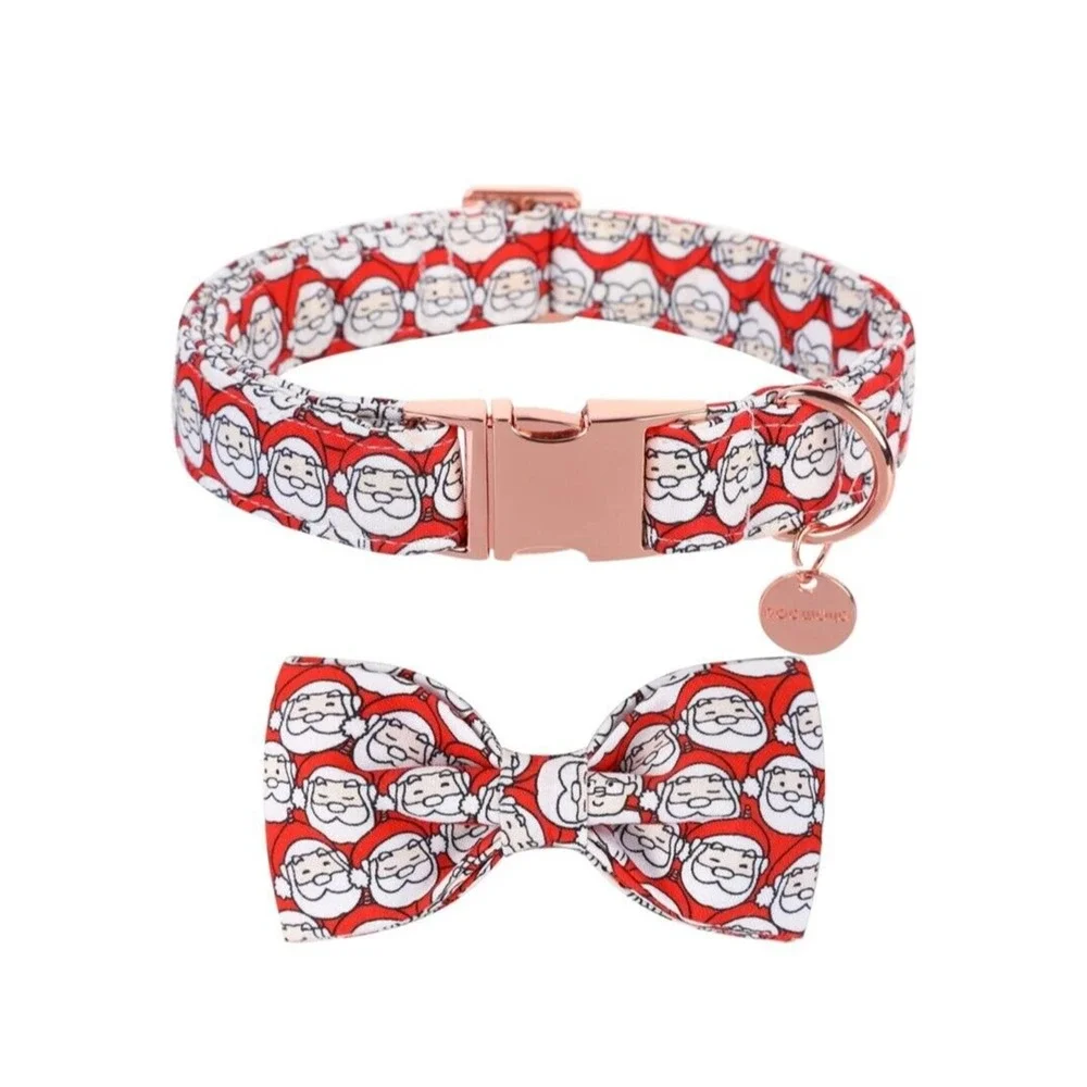 DOGWONG Red Christmas Dog Collar with Bowtie, Santa Claus Christmas Dog Collar